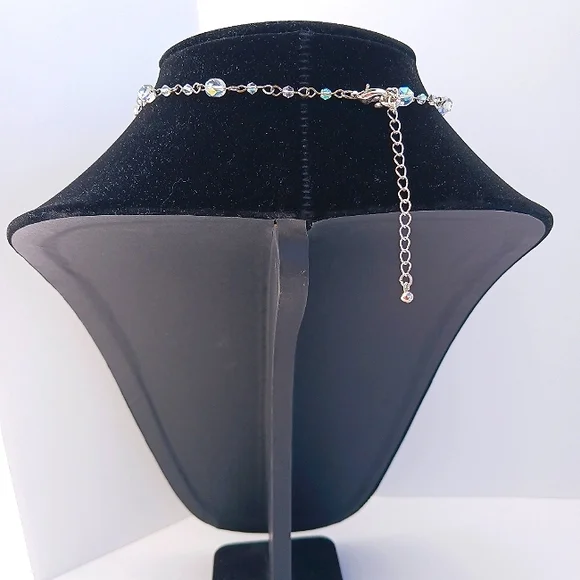 Avon vtg Necklace Opalescent blue white silvertone vintage adjustable - Picture 4 of 13